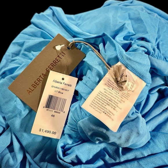 NWT Alberta Ferretti ‘Women’s Off-The-Shoulder Short Dress’ in “Azure” Blue 10 - Picture 9 of 16
